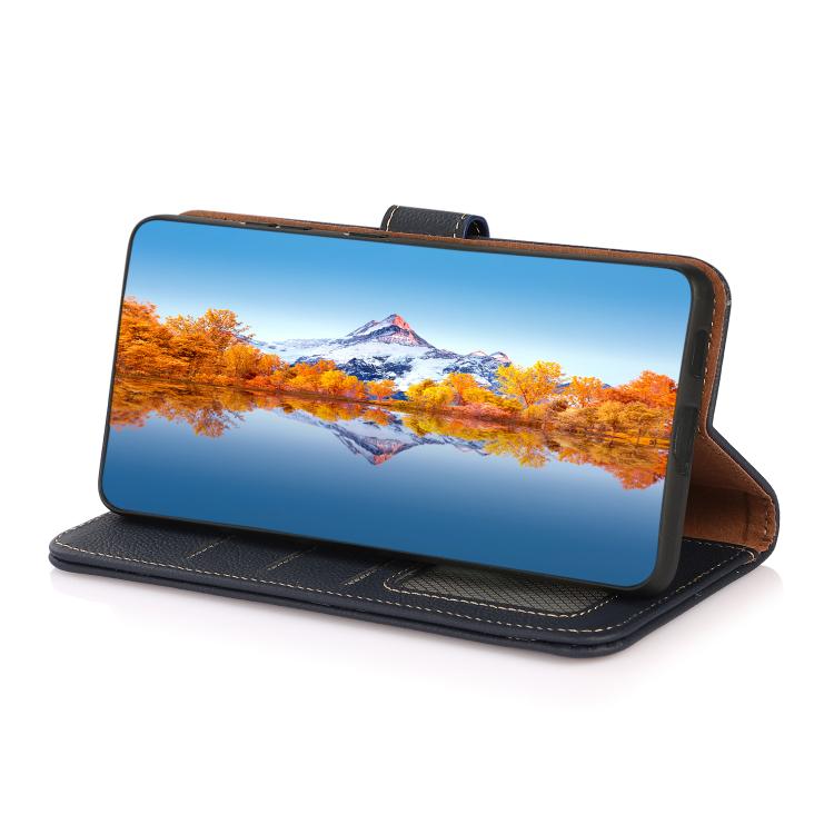 For iPhone 17 KHAZNEH Custer Genuine Leather RFID Phone Case(Blue) - free shipping - PMc TechLife - Order now!