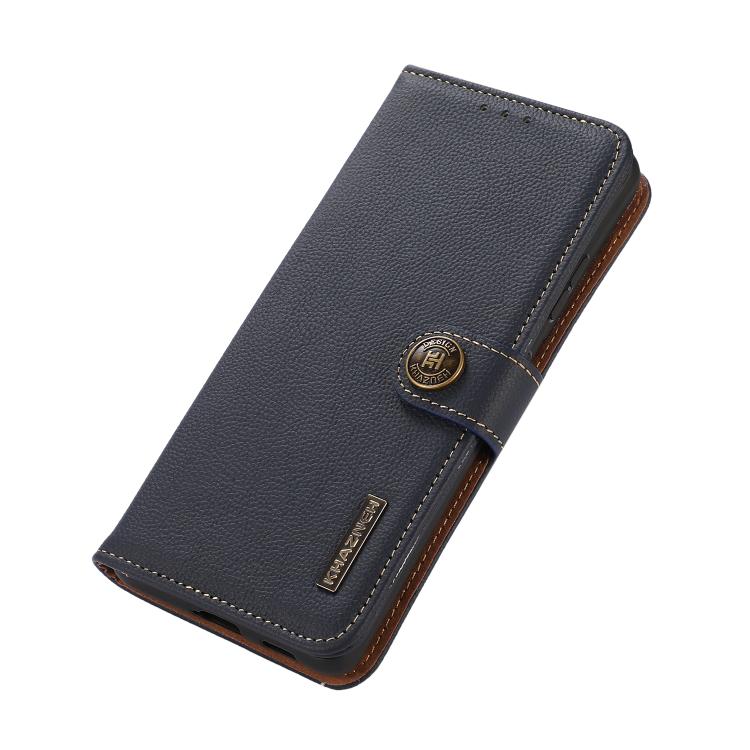 For iPhone 17 Pro KHAZNEH Custer Genuine Leather RFID Phone Case(Blue) - free shipping - PMc TechLife - Order now!