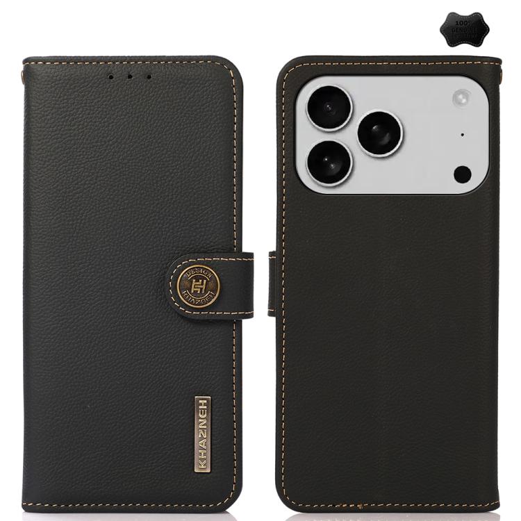 For iPhone 17 Pro Max KHAZNEH Custer Genuine Leather RFID Phone Case(Black) - free shipping - PMc TechLife - Order now!