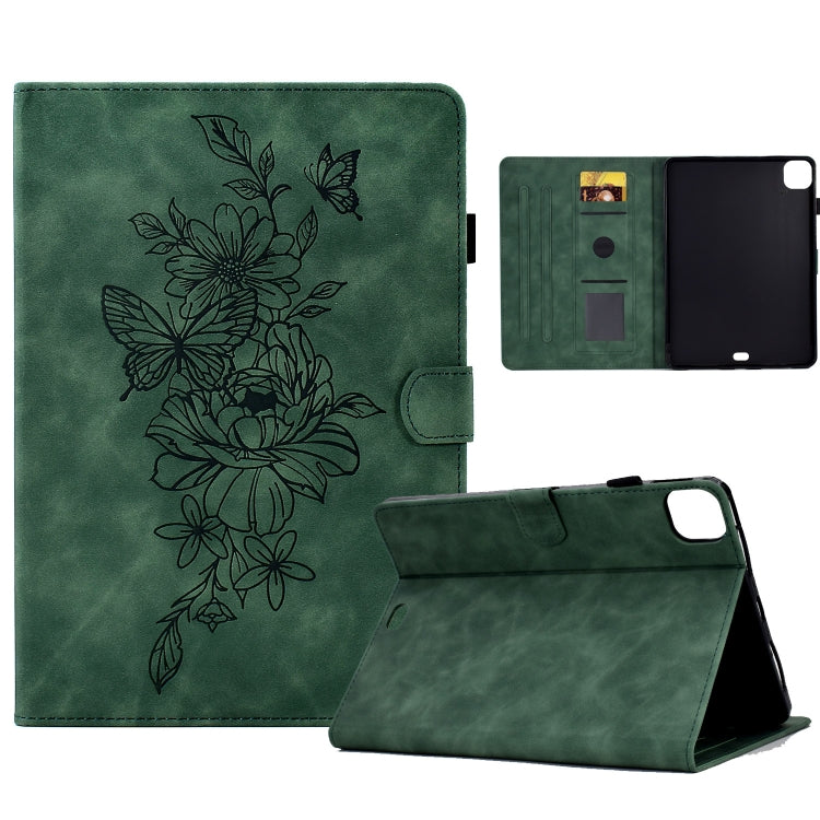 For iPad Pro 11 2024 Peony Butterfly Embossed Leather Smart Tablet Case(Green) - iPad Pro 11 2024 Cases by PMC TechLife | Online Shopping South Africa | PMC TechLife | Buy Now Pay Later Mobicred