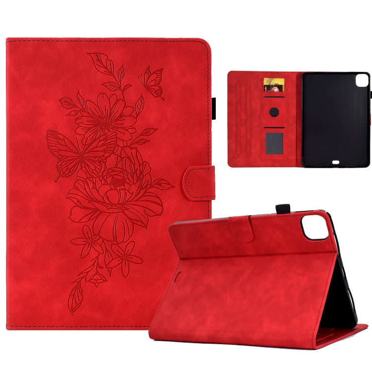 For iPad Pro 11 2024 Peony Butterfly Embossed Leather Smart Tablet Case(Red) - iPad Pro 11 2024 Cases by PMC TechLife | Online Shopping South Africa | PMC TechLife | Buy Now Pay Later Mobicred