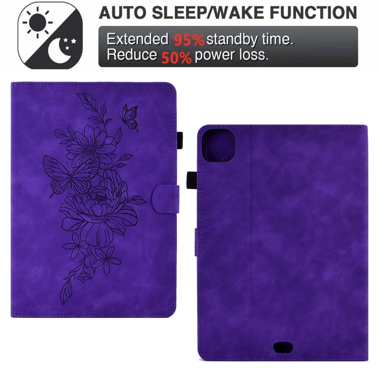 For iPad Pro 11 2024 Peony Butterfly Embossed Leather Smart Tablet Case(Purple) - iPad Pro 11 2024 Cases by PMC TechLife | Online Shopping South Africa | PMC TechLife | Buy Now Pay Later Mobicred