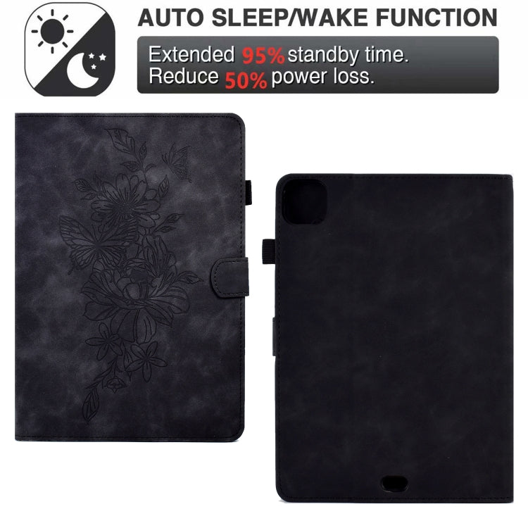 For iPad Pro 11 2024 Peony Butterfly Embossed Leather Smart Tablet Case(Black) - iPad Pro 11 2024 Cases by PMC TechLife | Online Shopping South Africa | PMC TechLife | Buy Now Pay Later Mobicred