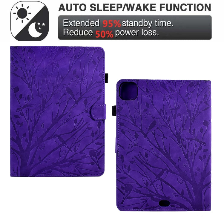For iPad Pro 11 2024 Fortune Tree Embossed Leather Smart Tablet Case(Purple) - iPad Pro 11 2024 Cases by PMC TechLife | Online Shopping South Africa | PMC TechLife | Buy Now Pay Later Mobicred
