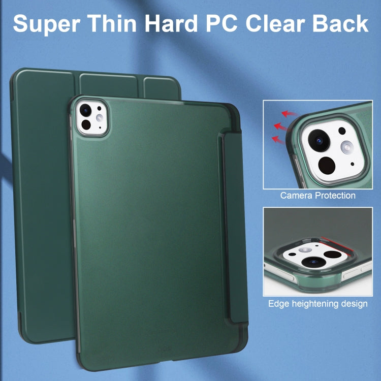 For iPad Pro 11 2024 3-fold Semi-transparent Frosted Smart Leather Tablet Case(Dark Green) - iPad Pro 11 2024 Cases by PMC TechLife | Online Shopping South Africa | PMC TechLife | Buy Now Pay Later Mobicred