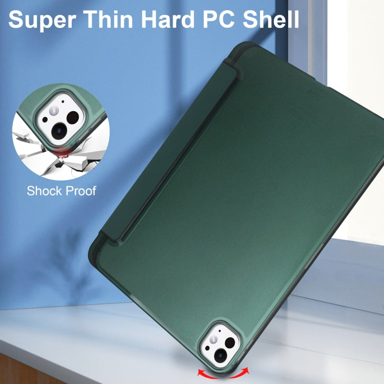 For iPad Pro 11 2024 3-fold Semi-transparent Frosted Smart Leather Tablet Case(Dark Green) - iPad Pro 11 2024 Cases by PMC TechLife | Online Shopping South Africa | PMC TechLife | Buy Now Pay Later Mobicred