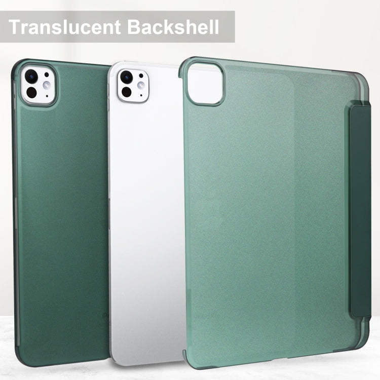 For iPad Pro 11 2024 3-fold Semi-transparent Frosted Smart Leather Tablet Case(Dark Green) - iPad Pro 11 2024 Cases by PMC TechLife | Online Shopping South Africa | PMC TechLife | Buy Now Pay Later Mobicred