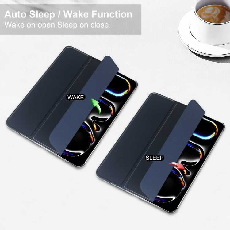 For iPad Pro 13 2024 3-fold Semi-transparent Frosted Smart Leather Tablet Case(Dark Blue) - iPad Pro 13 2024 Cases by PMC TechLife | Online Shopping South Africa | PMC TechLife | Buy Now Pay Later Mobicred