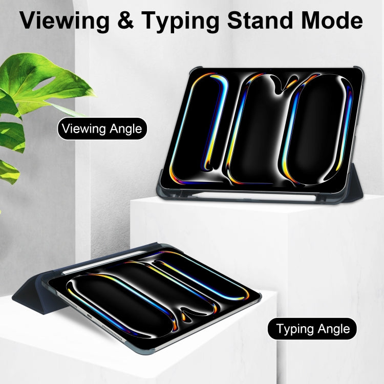 For iPad Pro 13 2024 3-fold Semi-transparent Frosted Smart Leather Tablet Case(Dark Blue) - iPad Pro 13 2024 Cases by PMC TechLife | Online Shopping South Africa | PMC TechLife | Buy Now Pay Later Mobicred