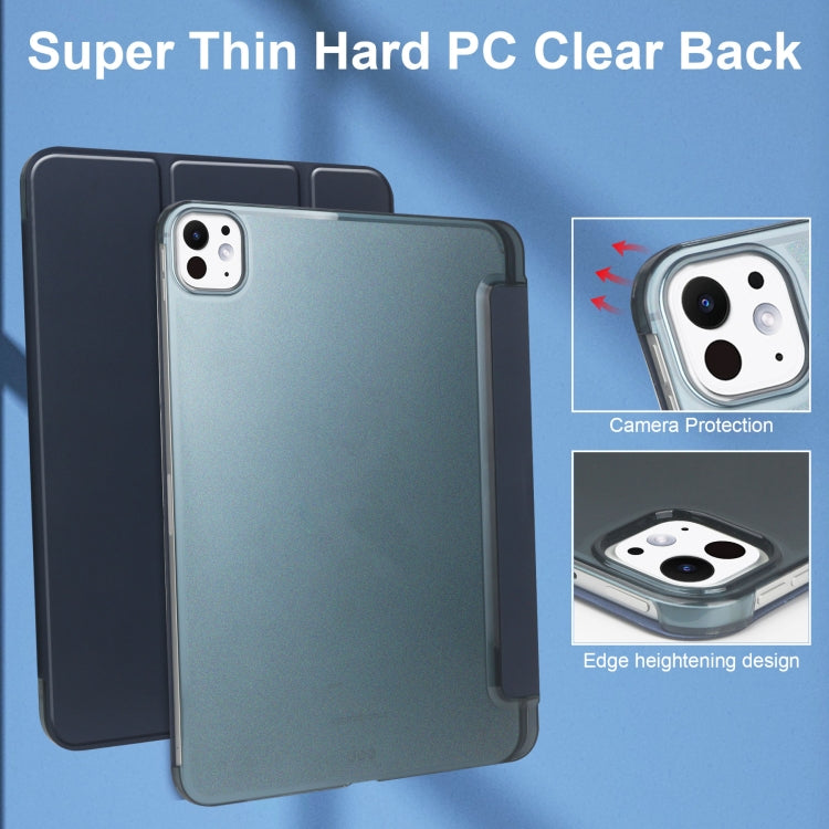 For iPad Pro 13 2024 3-fold Semi-transparent Frosted Smart Leather Tablet Case(Dark Blue) - iPad Pro 13 2024 Cases by PMC TechLife | Online Shopping South Africa | PMC TechLife | Buy Now Pay Later Mobicred