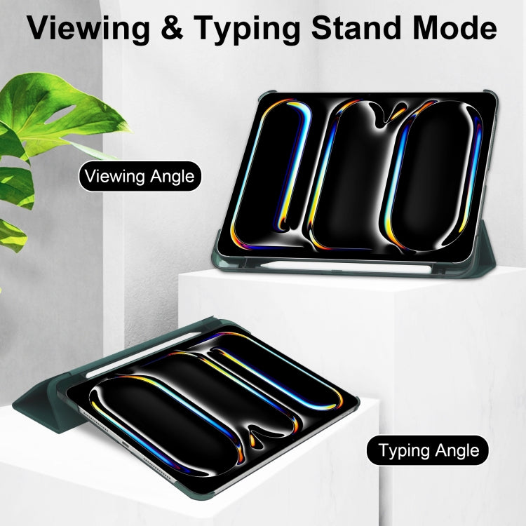 For iPad Pro 13 2024 3-fold Semi-transparent Frosted Smart Leather Tablet Case(Dark Green) - iPad Pro 13 2024 Cases by PMC TechLife | Online Shopping South Africa | PMC TechLife | Buy Now Pay Later Mobicred