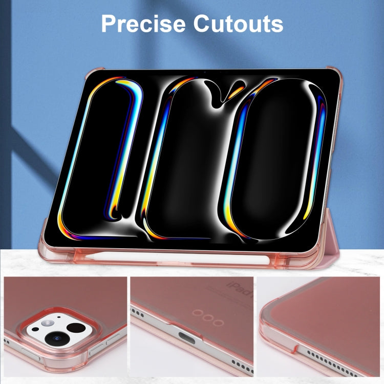 For iPad Pro 13 2024 3-fold Semi-transparent Frosted Smart Leather Tablet Case(Rose Gold) - iPad Pro 13 2024 Cases by PMC TechLife | Online Shopping South Africa | PMC TechLife | Buy Now Pay Later Mobicred