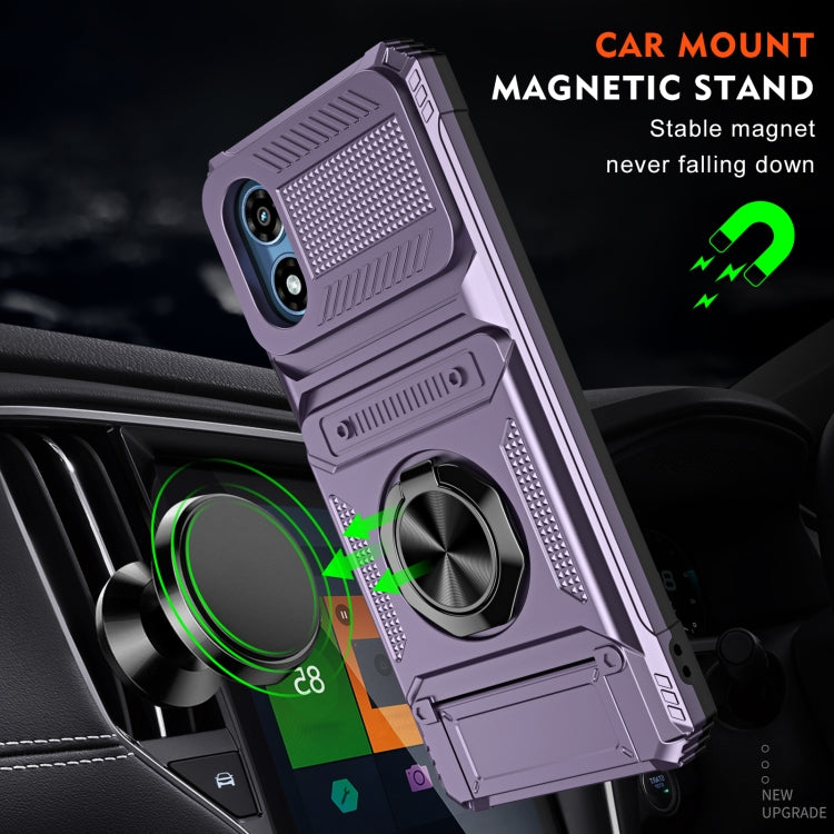For Motorola Moto G Play 4G 2024 TPU+PC Shockproof Card Slot Phone Case with Metal Ring Holder(Purple) - Motorola Cases by PMC Jewellery | Online Shopping South Africa | PMC Jewellery | Buy Now Pay Later Mobicred