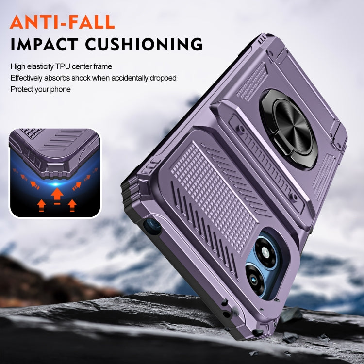 For Motorola Moto G Play 4G 2024 TPU+PC Shockproof Card Slot Phone Case with Metal Ring Holder(Purple) - Motorola Cases by PMC Jewellery | Online Shopping South Africa | PMC Jewellery | Buy Now Pay Later Mobicred