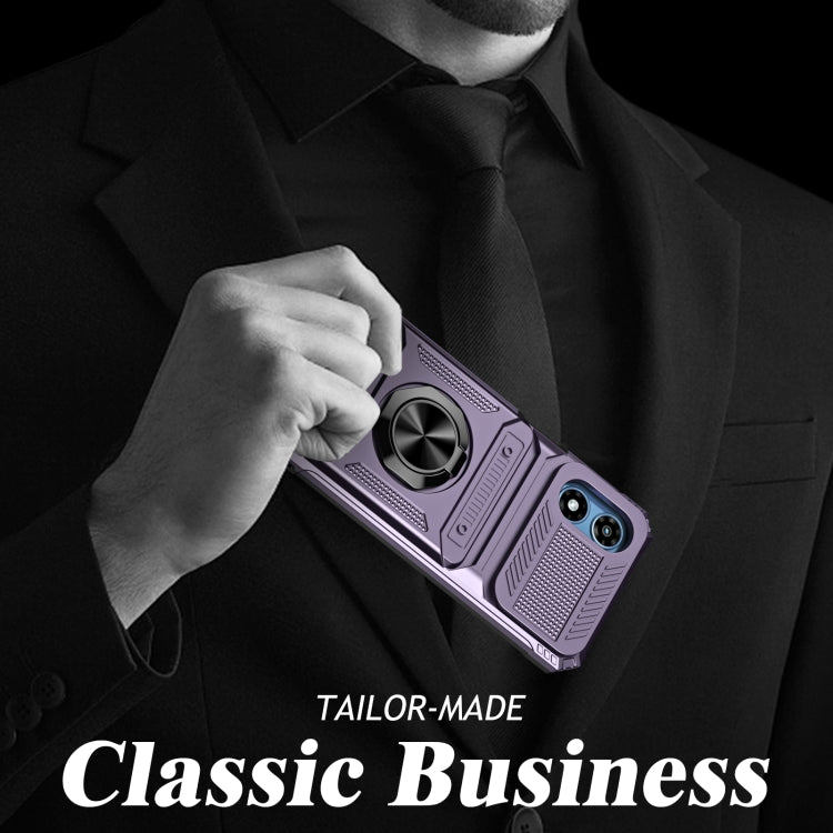 For Motorola Moto G Play 4G 2024 TPU+PC Shockproof Card Slot Phone Case with Metal Ring Holder(Purple) - Motorola Cases by PMC Jewellery | Online Shopping South Africa | PMC Jewellery | Buy Now Pay Later Mobicred