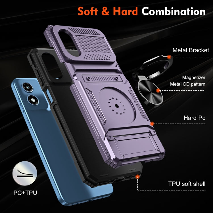 For Motorola Moto G Play 4G 2024 TPU+PC Shockproof Card Slot Phone Case with Metal Ring Holder(Purple) - Motorola Cases by PMC Jewellery | Online Shopping South Africa | PMC Jewellery | Buy Now Pay Later Mobicred