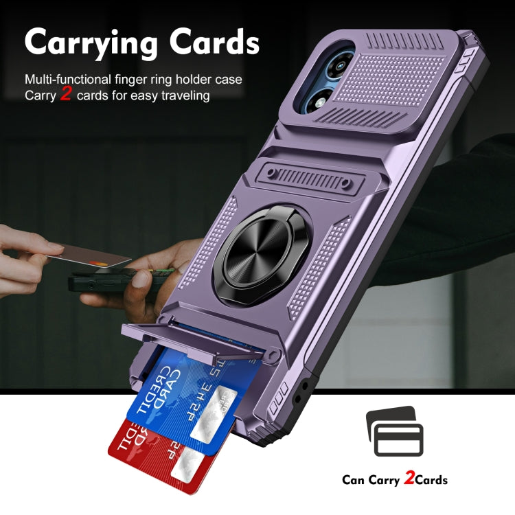 For Motorola Moto G Play 4G 2024 TPU+PC Shockproof Card Slot Phone Case with Metal Ring Holder(Purple) - Motorola Cases by PMC Jewellery | Online Shopping South Africa | PMC Jewellery | Buy Now Pay Later Mobicred
