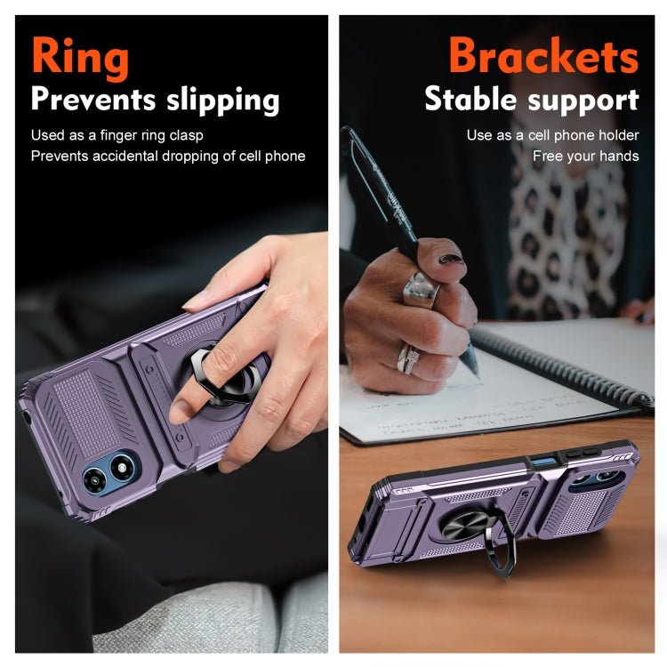 For Motorola Moto G Play 4G 2024 TPU+PC Shockproof Card Slot Phone Case with Metal Ring Holder(Purple) - Motorola Cases by PMC Jewellery | Online Shopping South Africa | PMC Jewellery | Buy Now Pay Later Mobicred