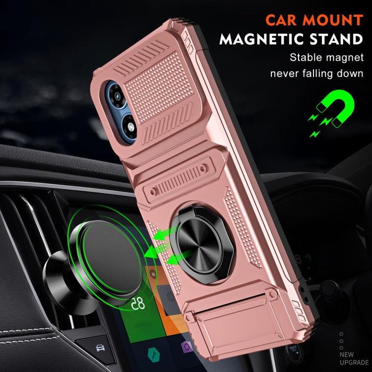 For Motorola Moto G Play 4G 2024 TPU+PC Shockproof Card Slot Phone Case with Metal Ring Holder(Rose Gold) - Motorola Cases by PMC Jewellery | Online Shopping South Africa | PMC Jewellery | Buy Now Pay Later Mobicred