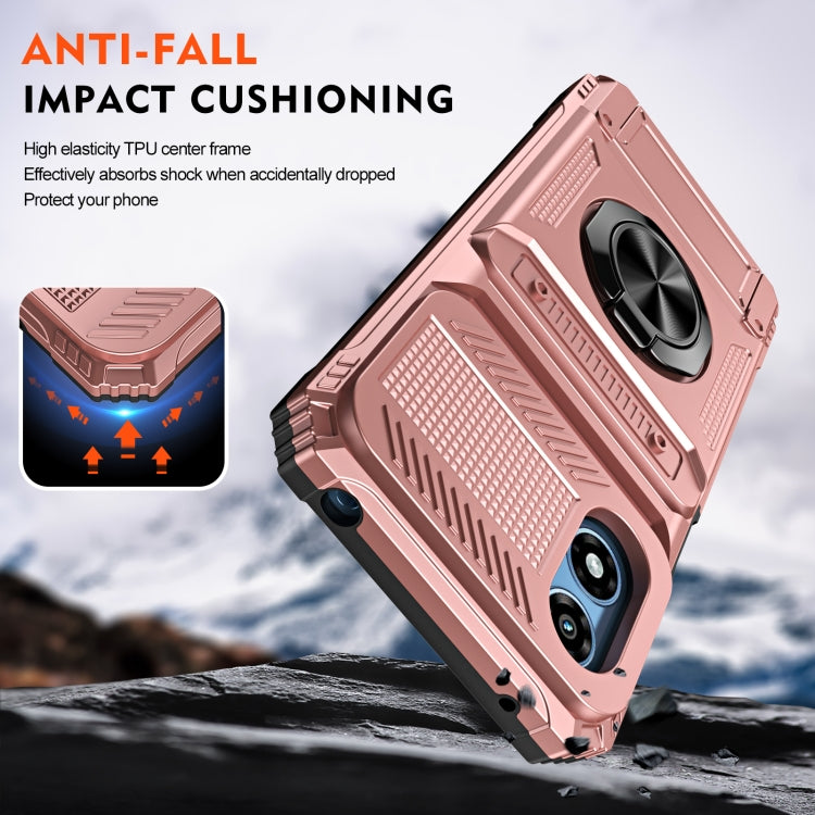 For Motorola Moto G Play 4G 2024 TPU+PC Shockproof Card Slot Phone Case with Metal Ring Holder(Rose Gold) - Motorola Cases by PMC Jewellery | Online Shopping South Africa | PMC Jewellery | Buy Now Pay Later Mobicred