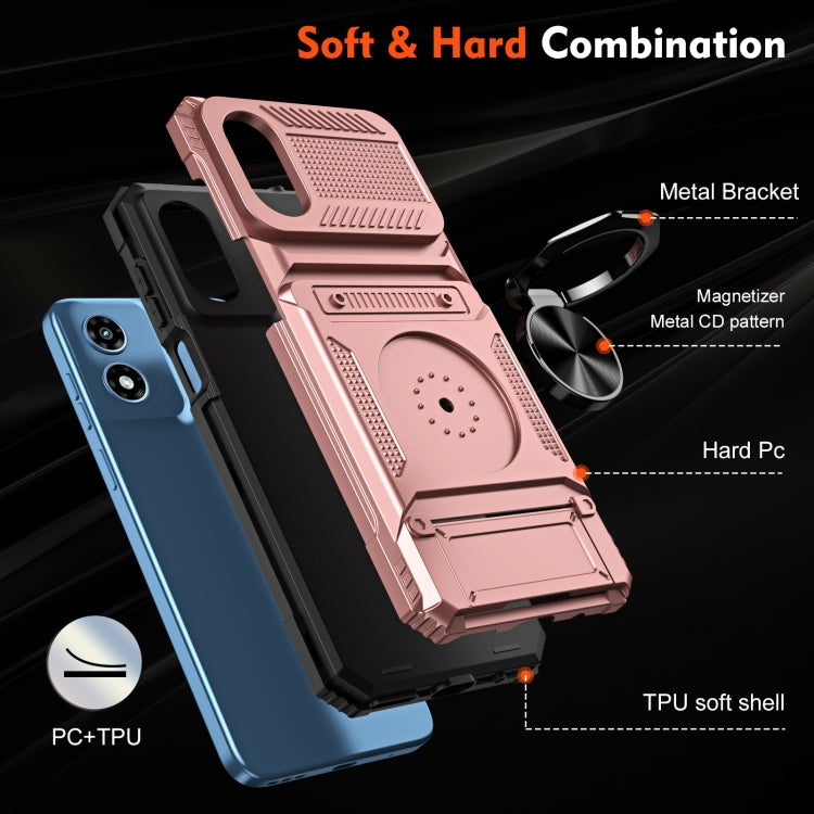 For Motorola Moto G Play 4G 2024 TPU+PC Shockproof Card Slot Phone Case with Metal Ring Holder(Rose Gold) - Motorola Cases by PMC Jewellery | Online Shopping South Africa | PMC Jewellery | Buy Now Pay Later Mobicred