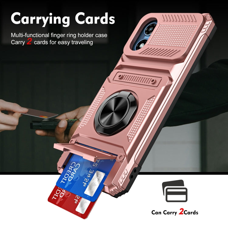 For Motorola Moto G Play 4G 2024 TPU+PC Shockproof Card Slot Phone Case with Metal Ring Holder(Rose Gold) - Motorola Cases by PMC Jewellery | Online Shopping South Africa | PMC Jewellery | Buy Now Pay Later Mobicred
