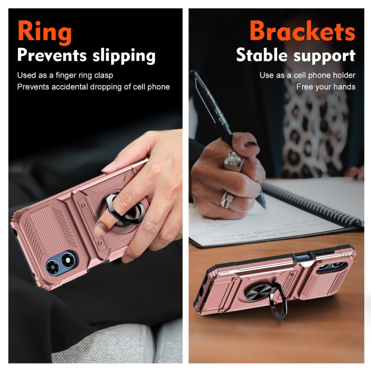 For Motorola Moto G Play 4G 2024 TPU+PC Shockproof Card Slot Phone Case with Metal Ring Holder(Rose Gold) - Motorola Cases by PMC Jewellery | Online Shopping South Africa | PMC Jewellery | Buy Now Pay Later Mobicred