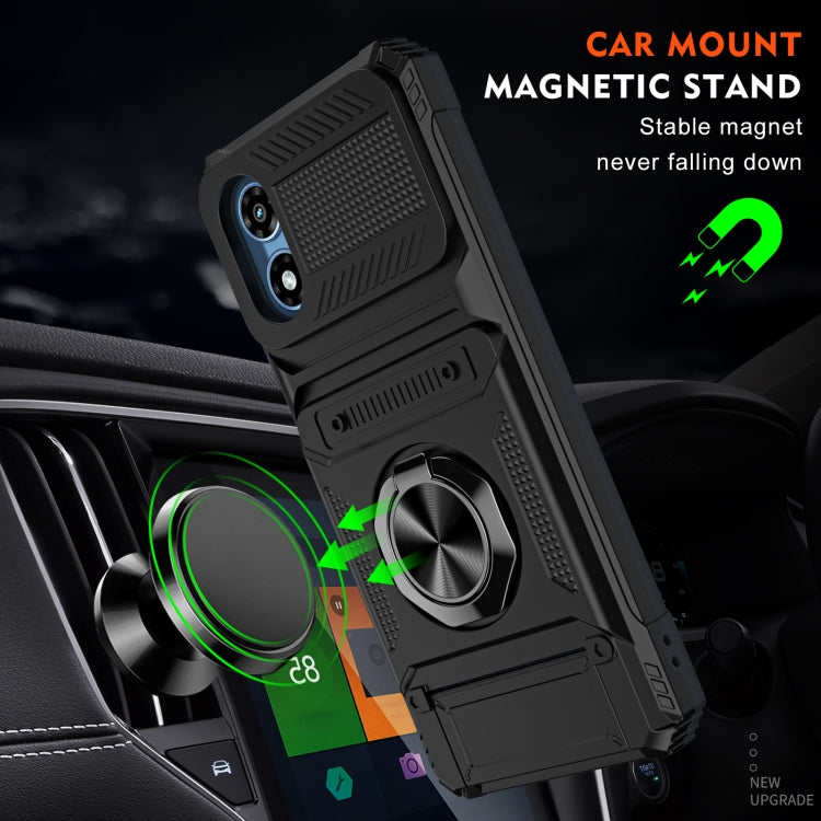 For Motorola Moto G Play 4G 2024 TPU+PC Shockproof Card Slot Phone Case with Metal Ring Holder(Black) - free shipping - PMC Jewellery - Order now!
