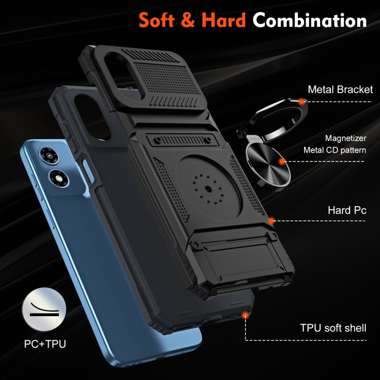 For Motorola Moto G Play 4G 2024 TPU+PC Shockproof Card Slot Phone Case with Metal Ring Holder(Black) - free shipping - PMC Jewellery - Order now!