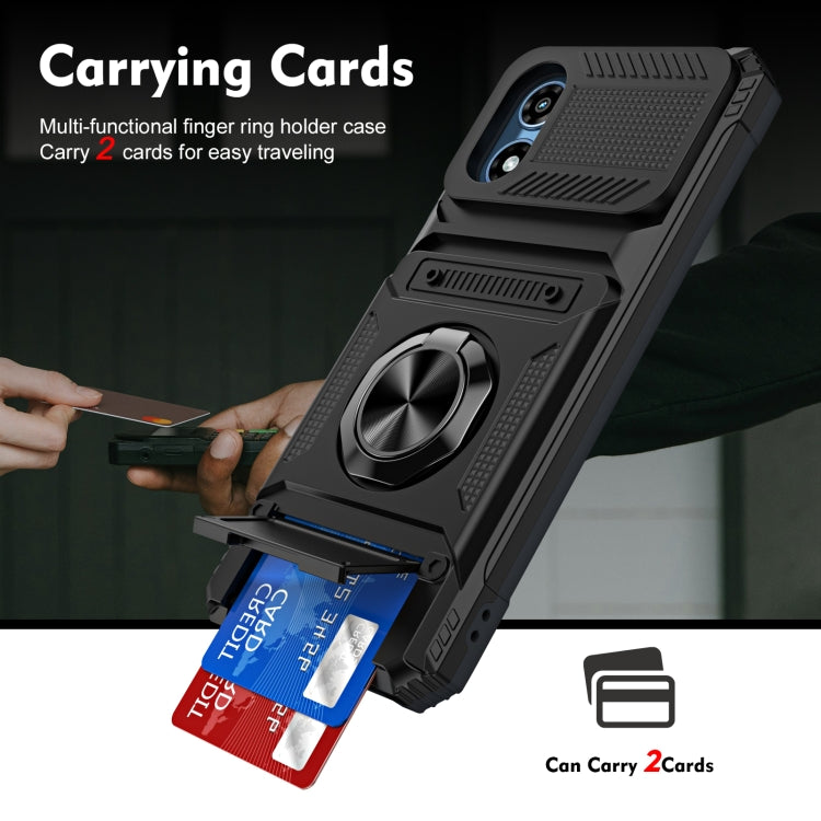 For Motorola Moto G Play 4G 2024 TPU+PC Shockproof Card Slot Phone Case with Metal Ring Holder(Black) - free shipping - PMC Jewellery - Order now!