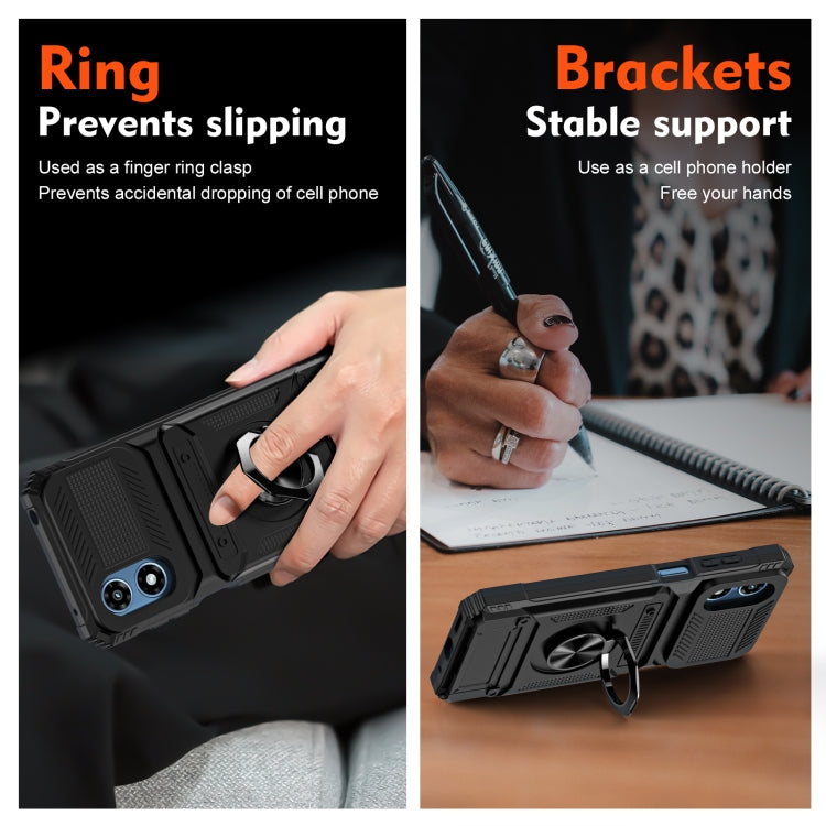For Motorola Moto G Play 4G 2024 TPU+PC Shockproof Card Slot Phone Case with Metal Ring Holder(Black) - free shipping - PMC Jewellery - Order now!