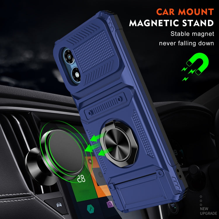 For Motorola Moto G Play 4G 2024 TPU+PC Shockproof Card Slot Phone Case with Metal Ring Holder(Blue) - Motorola Cases by PMC Jewellery | Online Shopping South Africa | PMC Jewellery | Buy Now Pay Later Mobicred
