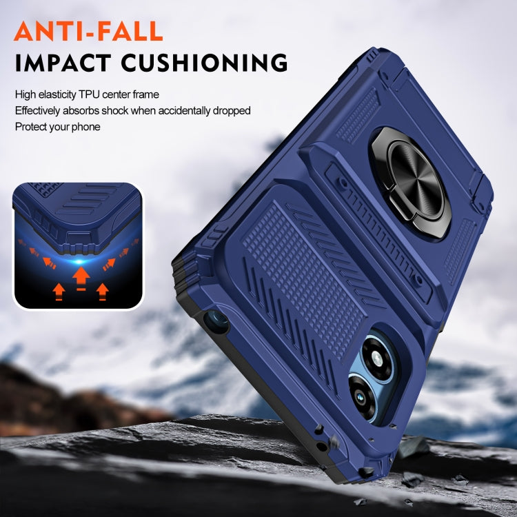 For Motorola Moto G Play 4G 2024 TPU+PC Shockproof Card Slot Phone Case with Metal Ring Holder(Blue) - Motorola Cases by PMC Jewellery | Online Shopping South Africa | PMC Jewellery | Buy Now Pay Later Mobicred