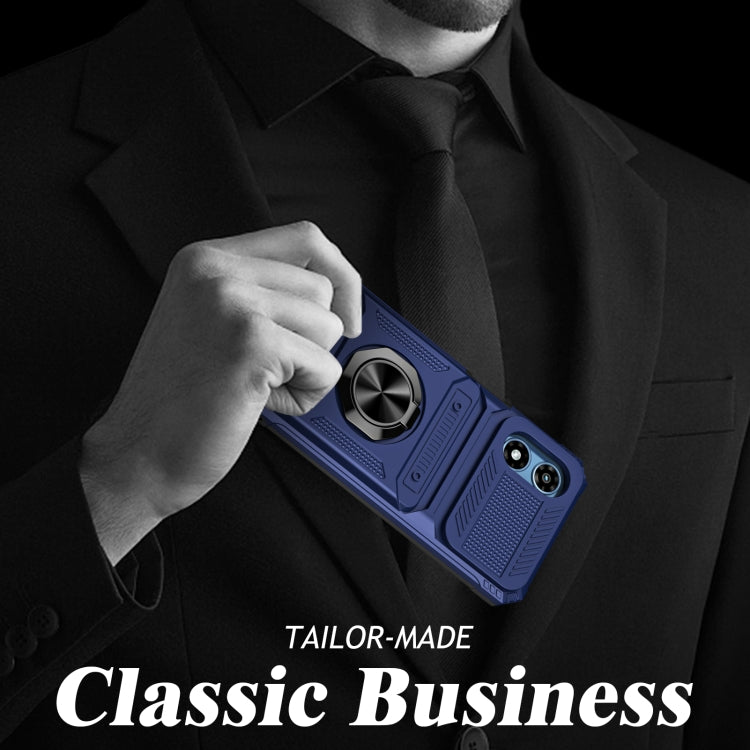 For Motorola Moto G Play 4G 2024 TPU+PC Shockproof Card Slot Phone Case with Metal Ring Holder(Blue) - Motorola Cases by PMC Jewellery | Online Shopping South Africa | PMC Jewellery | Buy Now Pay Later Mobicred