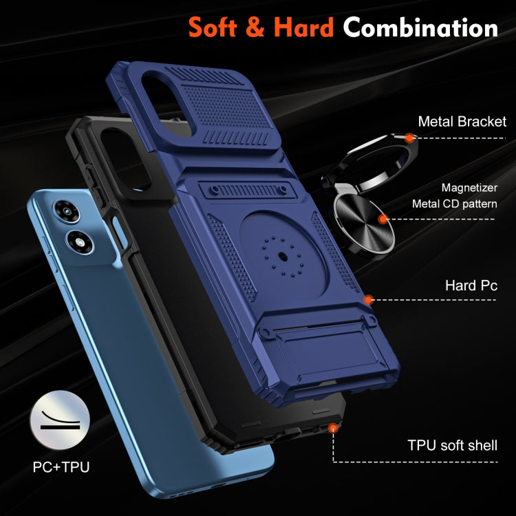 For Motorola Moto G Play 4G 2024 TPU+PC Shockproof Card Slot Phone Case with Metal Ring Holder(Blue) - Motorola Cases by PMC Jewellery | Online Shopping South Africa | PMC Jewellery | Buy Now Pay Later Mobicred
