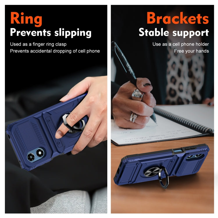 For Motorola Moto G Play 4G 2024 TPU+PC Shockproof Card Slot Phone Case with Metal Ring Holder(Blue) - Motorola Cases by PMC Jewellery | Online Shopping South Africa | PMC Jewellery | Buy Now Pay Later Mobicred