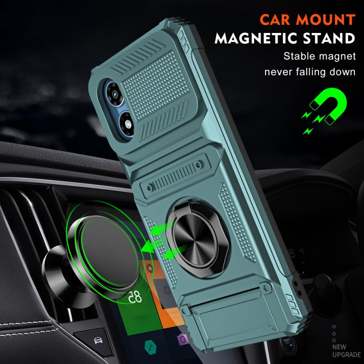 For Motorola Moto G Play 4G 2024 TPU+PC Shockproof Card Slot Phone Case with Metal Ring Holder(Green) - Motorola Cases by PMC Jewellery | Online Shopping South Africa | PMC Jewellery | Buy Now Pay Later Mobicred
