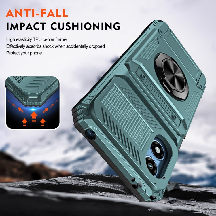 For Motorola Moto G Play 4G 2024 TPU+PC Shockproof Card Slot Phone Case with Metal Ring Holder(Green) - Motorola Cases by PMC Jewellery | Online Shopping South Africa | PMC Jewellery | Buy Now Pay Later Mobicred