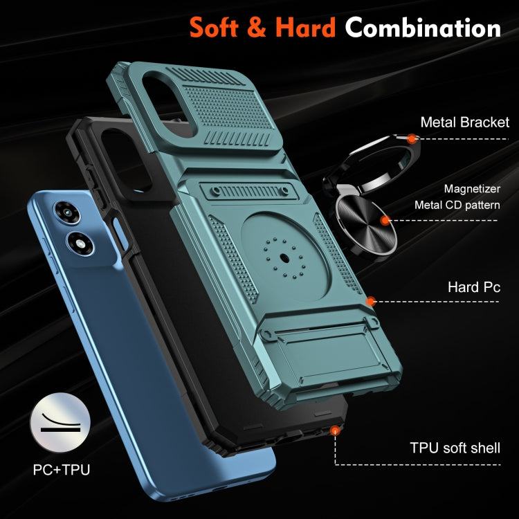 For Motorola Moto G Play 4G 2024 TPU+PC Shockproof Card Slot Phone Case with Metal Ring Holder(Green) - Motorola Cases by PMC Jewellery | Online Shopping South Africa | PMC Jewellery | Buy Now Pay Later Mobicred