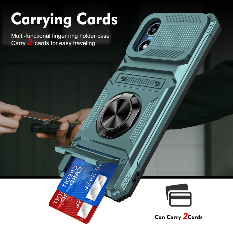 For Motorola Moto G Play 4G 2024 TPU+PC Shockproof Card Slot Phone Case with Metal Ring Holder(Green) - Motorola Cases by PMC Jewellery | Online Shopping South Africa | PMC Jewellery | Buy Now Pay Later Mobicred