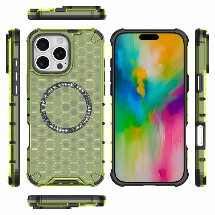 For iPhone 16 Pro Max Honeycomb Magnetic Ring Shockproof Phone Case(Green) - iPhone 16 Pro Max Cases by PMC TechLife | Online Shopping South Africa | PMC TechLife | Buy Now Pay Later Mobicred