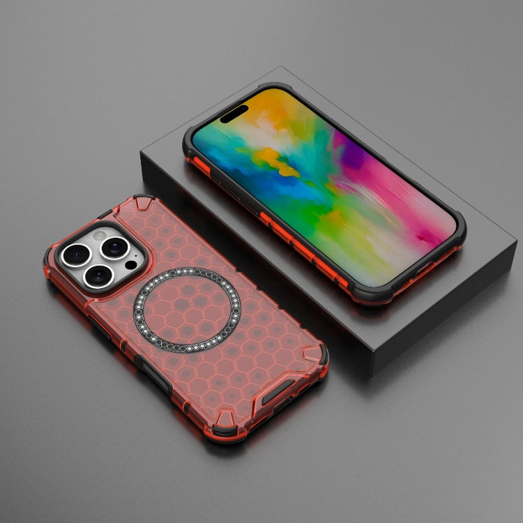For iPhone 16 Pro Honeycomb Magnetic Ring Shockproof Phone Case(Red) - iPhone 16 Pro Cases by PMC TechLife | Online Shopping South Africa | PMC TechLife | Buy Now Pay Later Mobicred