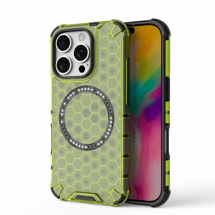 For iPhone 16 Pro Honeycomb Magnetic Ring Shockproof Phone Case(Green) - iPhone 16 Pro Cases by PMC TechLife | Online Shopping South Africa | PMC TechLife | Buy Now Pay Later Mobicred