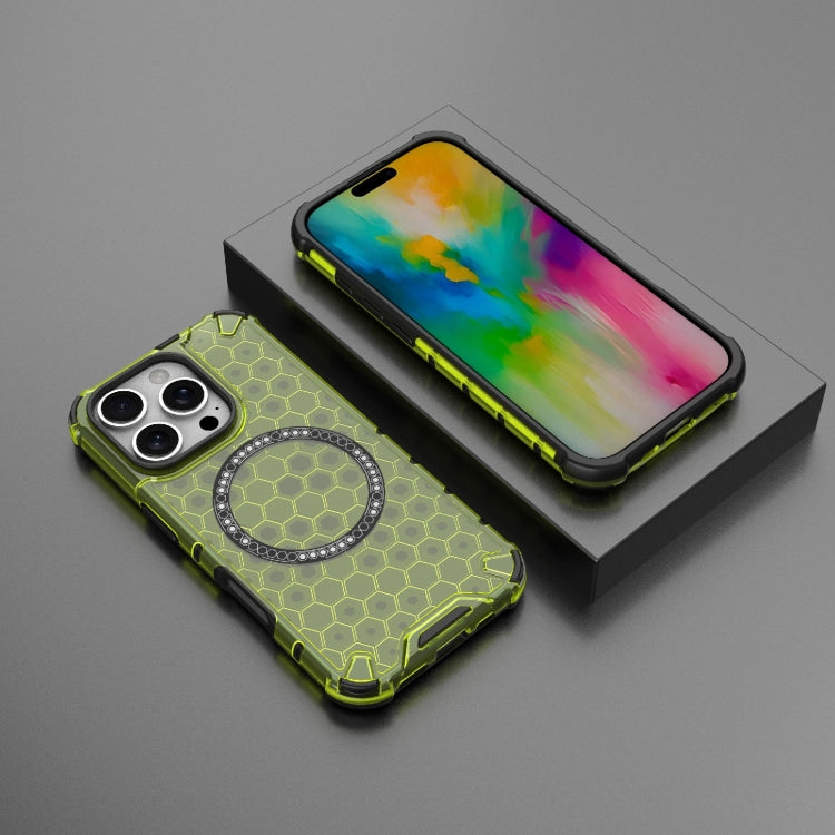 For iPhone 16 Pro Honeycomb Magnetic Ring Shockproof Phone Case(Green) - iPhone 16 Pro Cases by PMC TechLife | Online Shopping South Africa | PMC TechLife | Buy Now Pay Later Mobicred