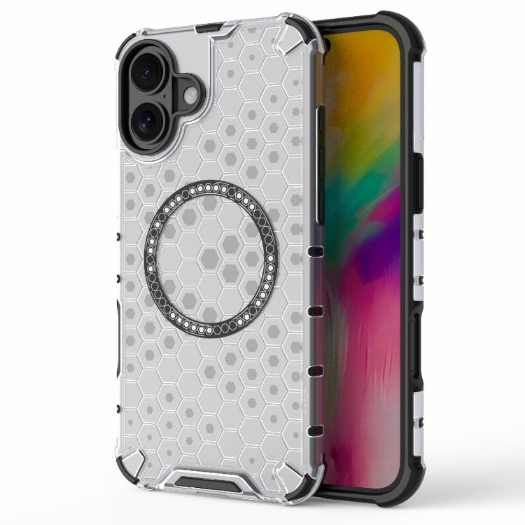 For iPhone 16 Plus Honeycomb Magnetic Ring Shockproof Phone Case(White) - iPhone 16 Plus Cases by PMC TechLife | Online Shopping South Africa | PMC TechLife | Buy Now Pay Later Mobicred