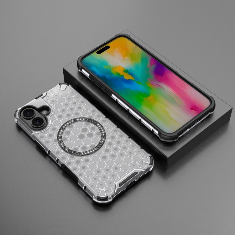 For iPhone 16 Plus Honeycomb Magnetic Ring Shockproof Phone Case(White) - iPhone 16 Plus Cases by PMC TechLife | Online Shopping South Africa | PMC TechLife | Buy Now Pay Later Mobicred