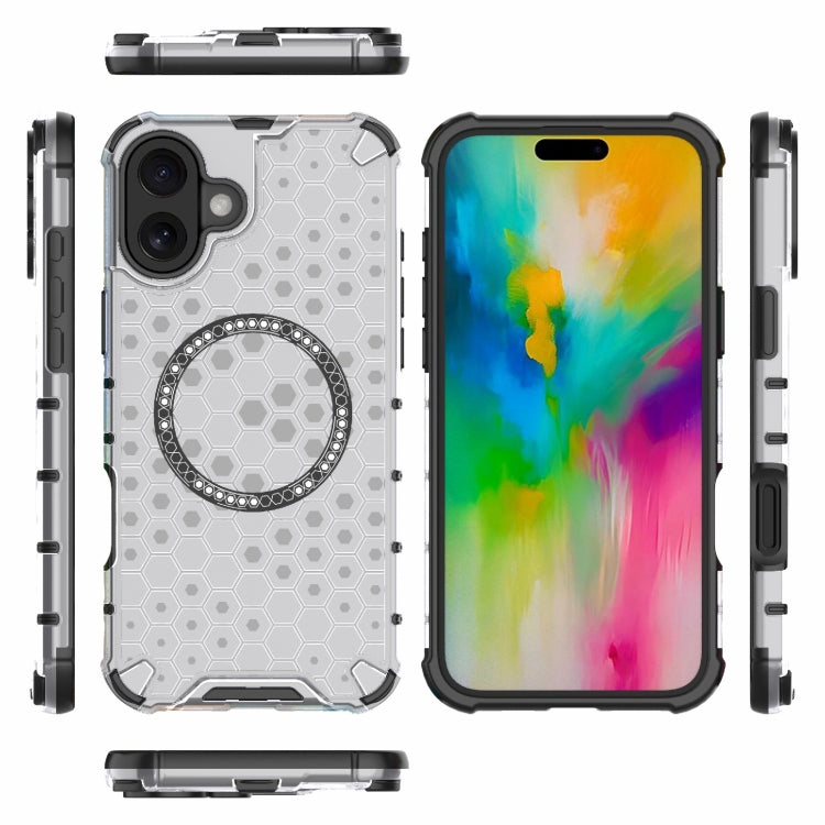 For iPhone 16 Plus Honeycomb Magnetic Ring Shockproof Phone Case(White) - iPhone 16 Plus Cases by PMC TechLife | Online Shopping South Africa | PMC TechLife | Buy Now Pay Later Mobicred