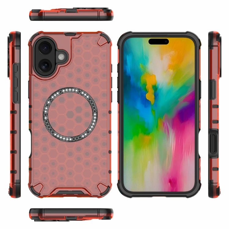 For iPhone 16 Plus Honeycomb Magnetic Ring Shockproof Phone Case(Red) - iPhone 16 Plus Cases by PMC TechLife | Online Shopping South Africa | PMC TechLife | Buy Now Pay Later Mobicred