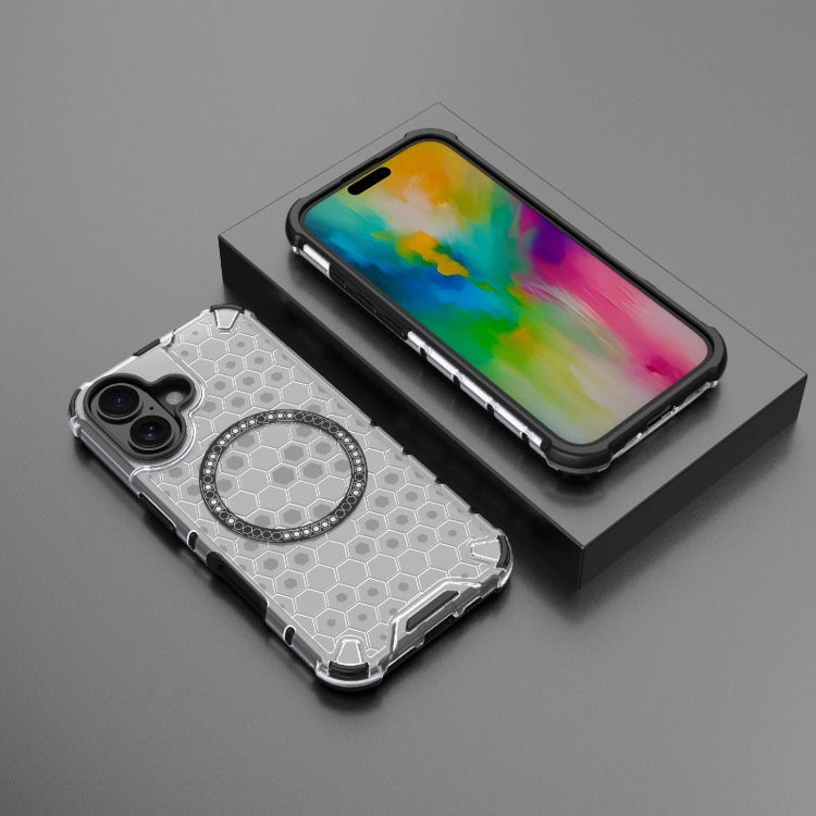 For iPhone 16 Honeycomb Magnetic Ring Shockproof Phone Case(White) - iPhone 16 Cases by PMC TechLife | Online Shopping South Africa | PMC TechLife | Buy Now Pay Later Mobicred