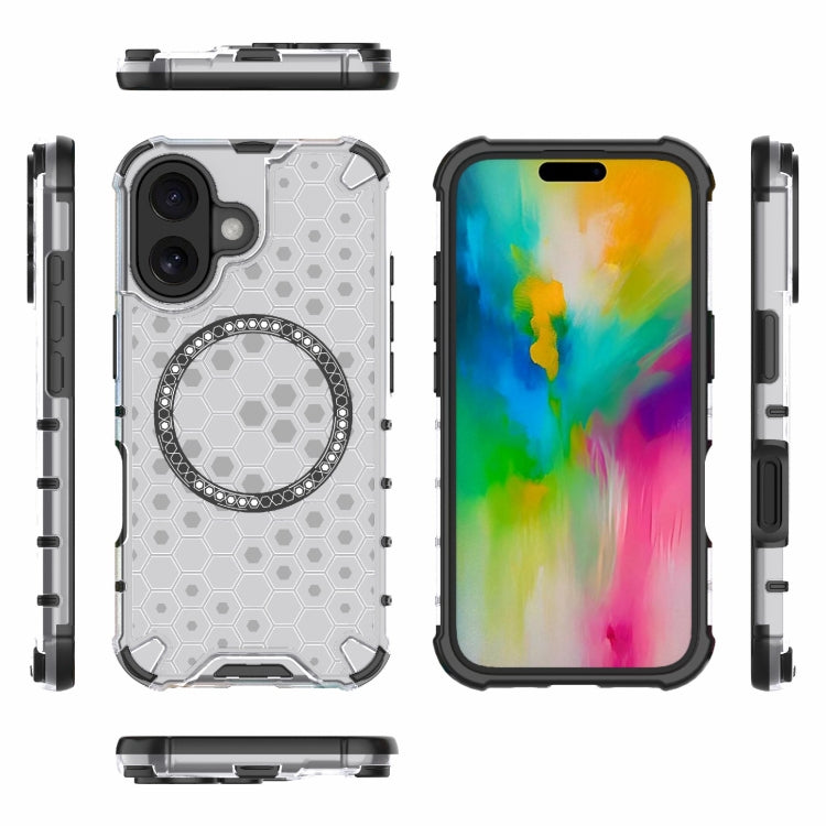 For iPhone 16 Honeycomb Magnetic Ring Shockproof Phone Case(White) - iPhone 16 Cases by PMC TechLife | Online Shopping South Africa | PMC TechLife | Buy Now Pay Later Mobicred